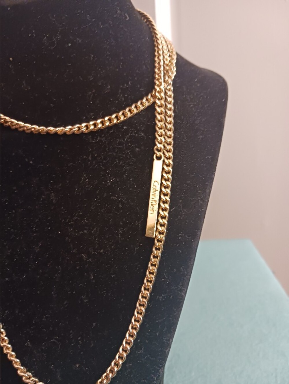 Calvin Klein Wrap Lariat Rope LOGO Pendant Necklace , Gold-tone 50in